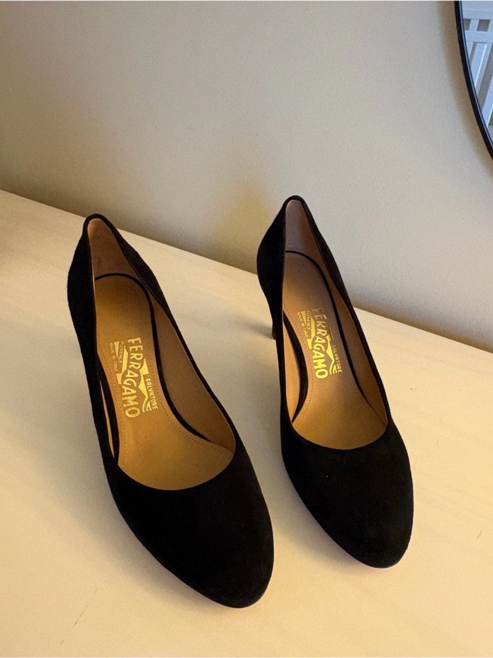 Salvatore Ferragamo Black Suede Pointed-Toe Pumps